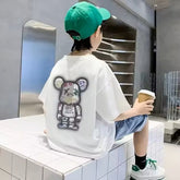 White Oversized T-Shirt for Kids – Retro Cartoon Bear Graphic